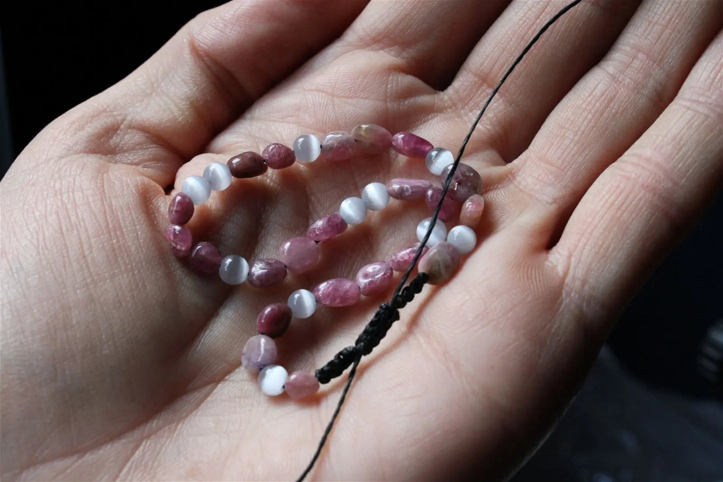 1 bracelet réglable tourmaline rose poignet large - Aurore Lune