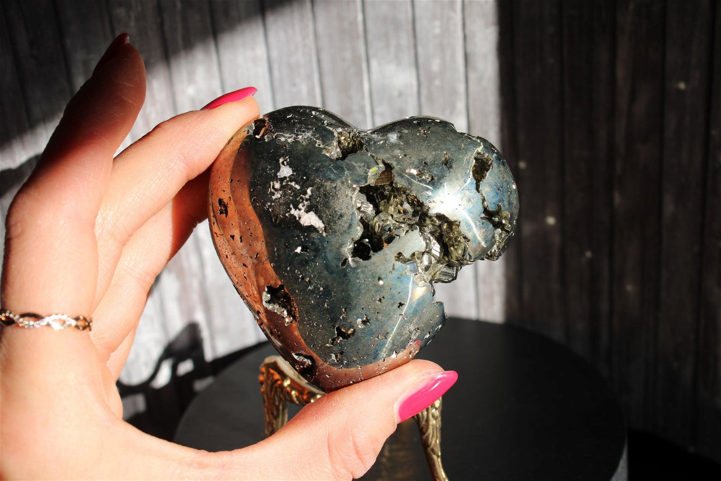 1 coeur en pyrite - SANS SOCLE "D" - Aurore Lune
