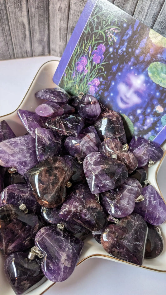 1 collier coeur améthyste sur cordon - Aurore Lune