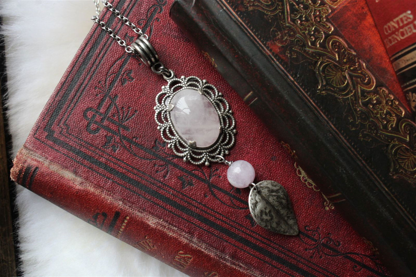 1 collier en quartz rose - Aurore Lune
