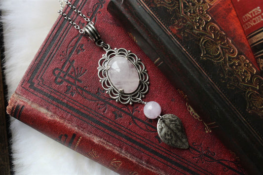 1 collier en quartz rose - Aurore Lune