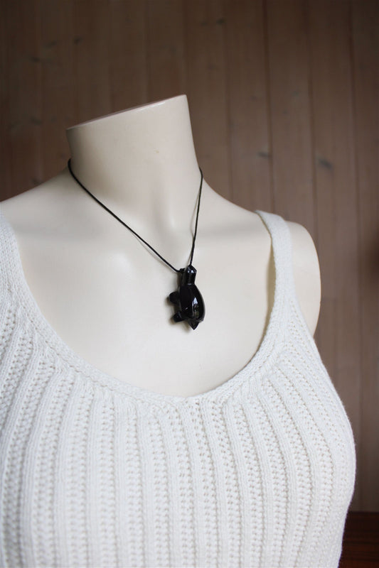 1 collier tortue en obsidienne oeil céleste - Aurore Lune