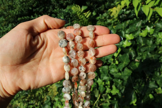 1 fil de perles de Pierre de soleil véritable - Aurore Lune