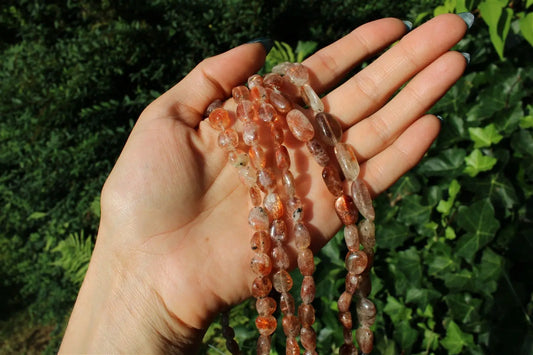 1 fil de perles de Pierre de soleil véritable - Aurore Lune