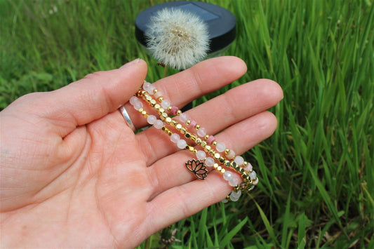 1 lot de 3 bracelets en quartz rose 18 cm - Aurore Lune