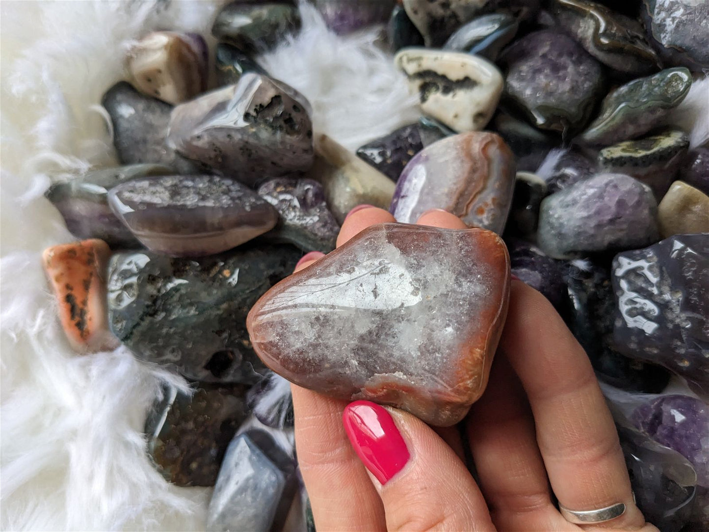 1 pierre roulée en agate grosse ou petite au choix - Aurore Lune