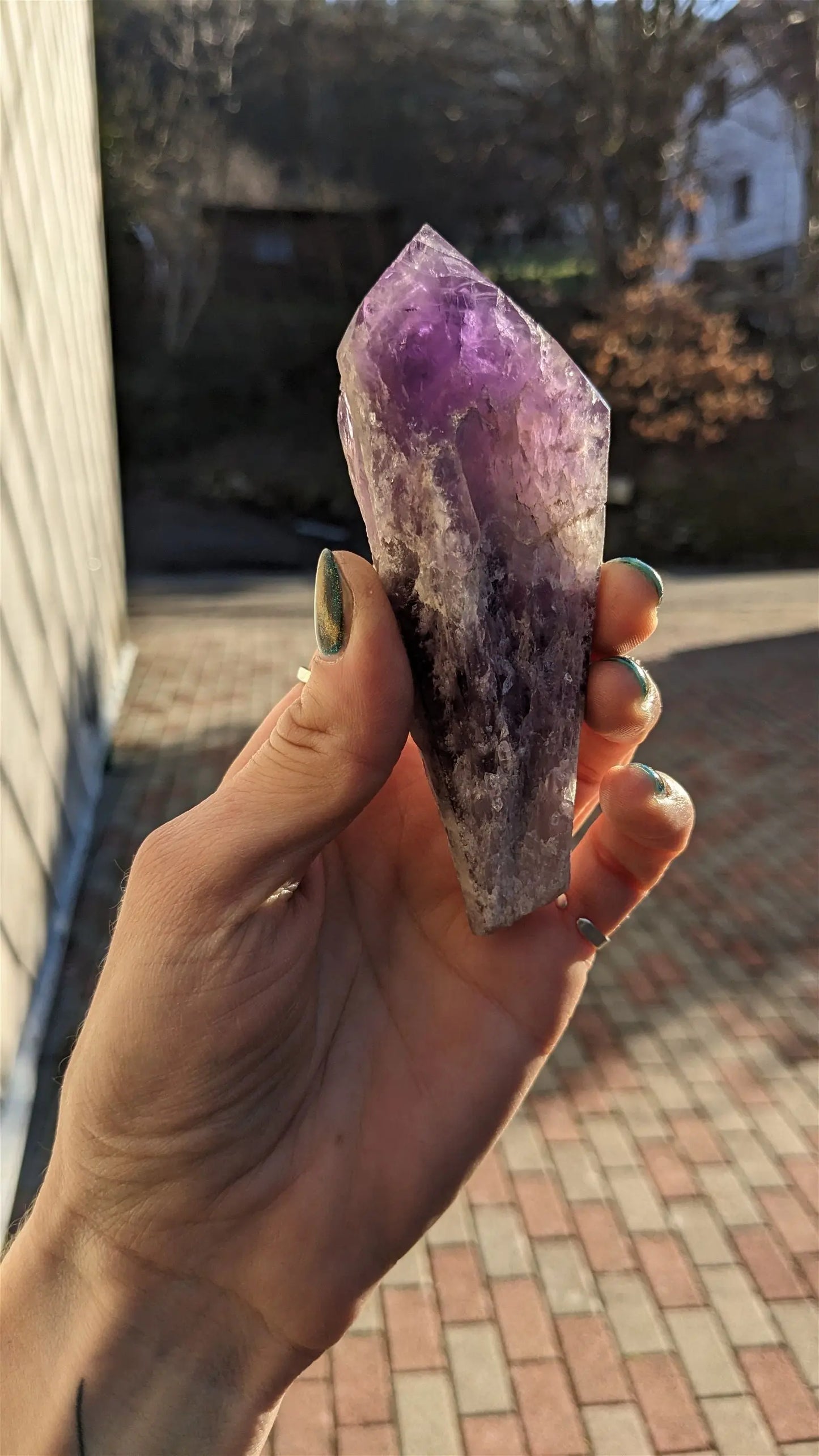 1 pointe brute d'améthyste qualité + 12 cm - Aurore Lune
