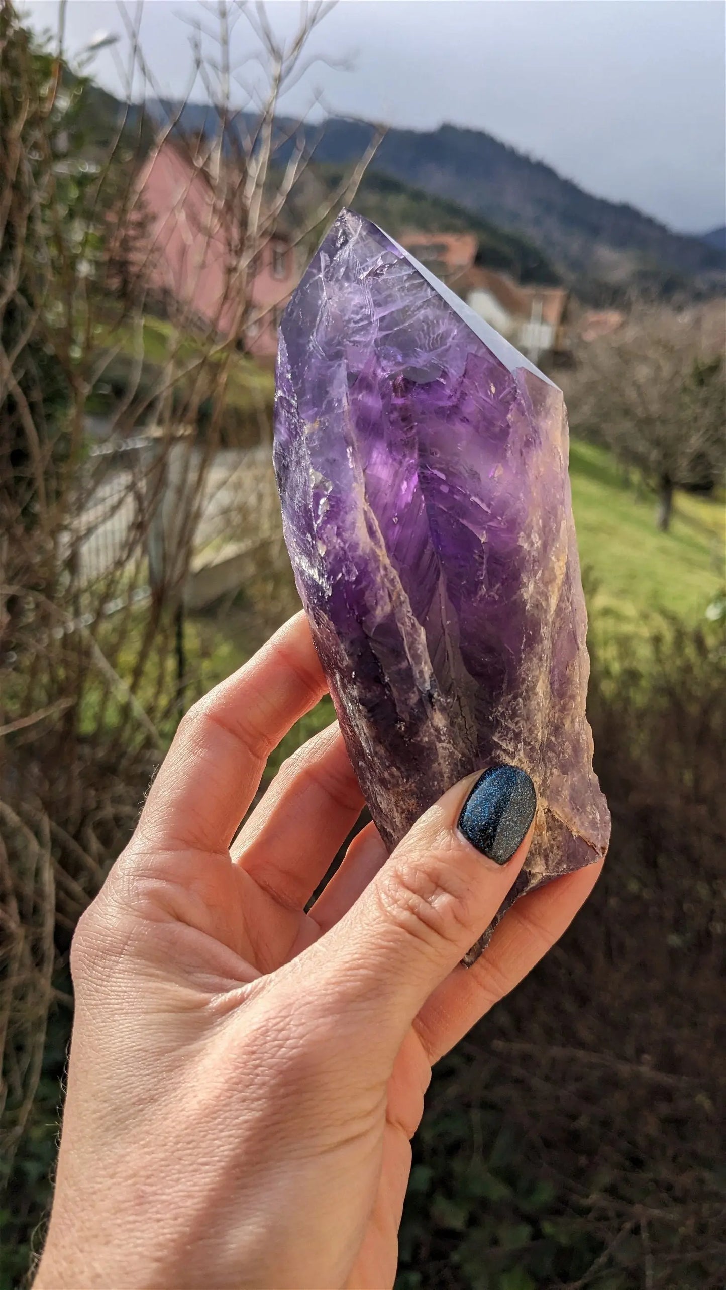 1 pointe brute d'améthyste qualité + 15 cm - Aurore Lune
