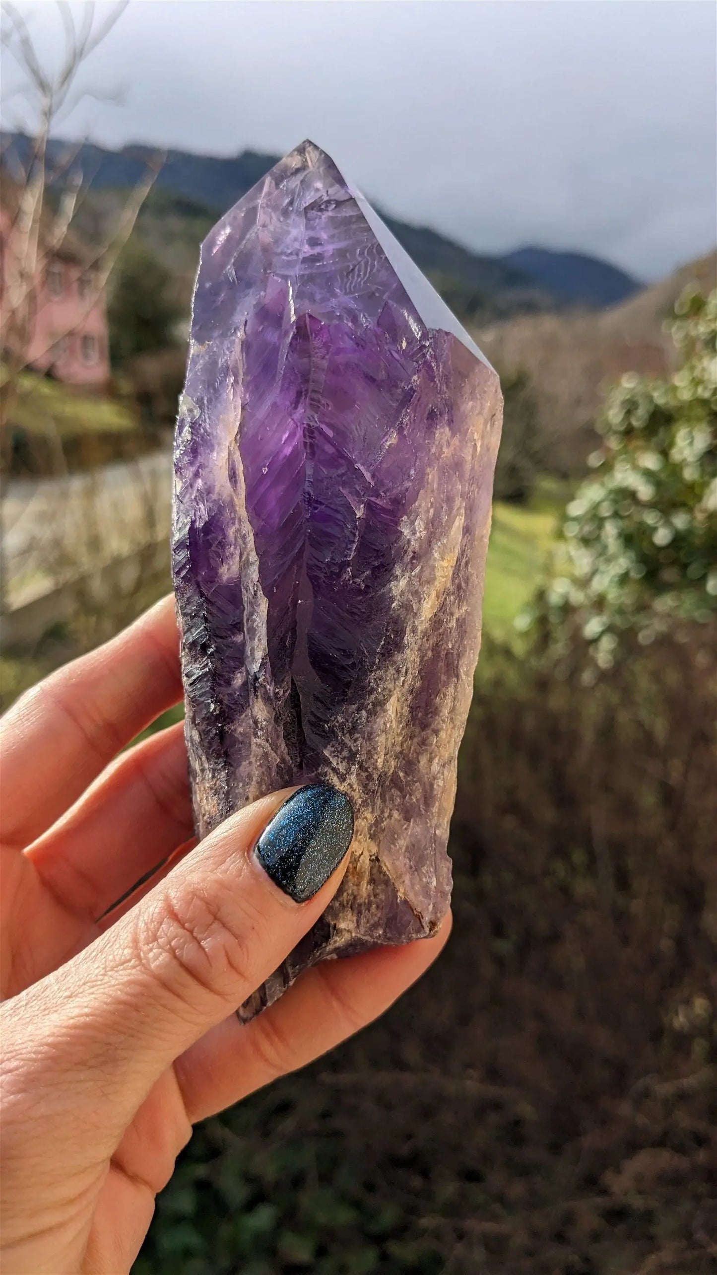 1 pointe brute d'améthyste qualité + 15 cm - Aurore Lune