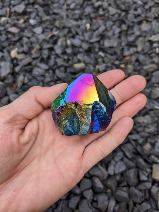1 pointe cristal de roche RAINBOW AURA - Aurore Lune