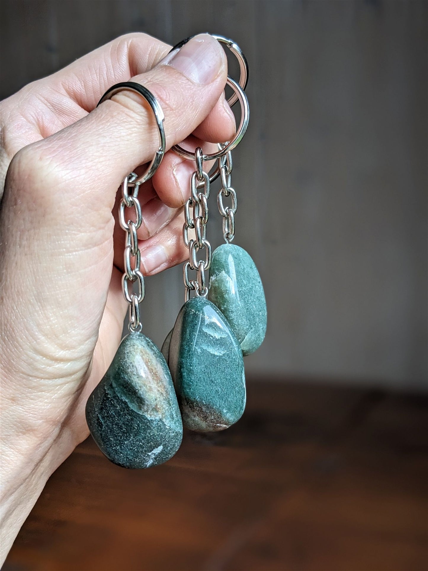1 porte clé en aventurine verte - Aurore Lune
