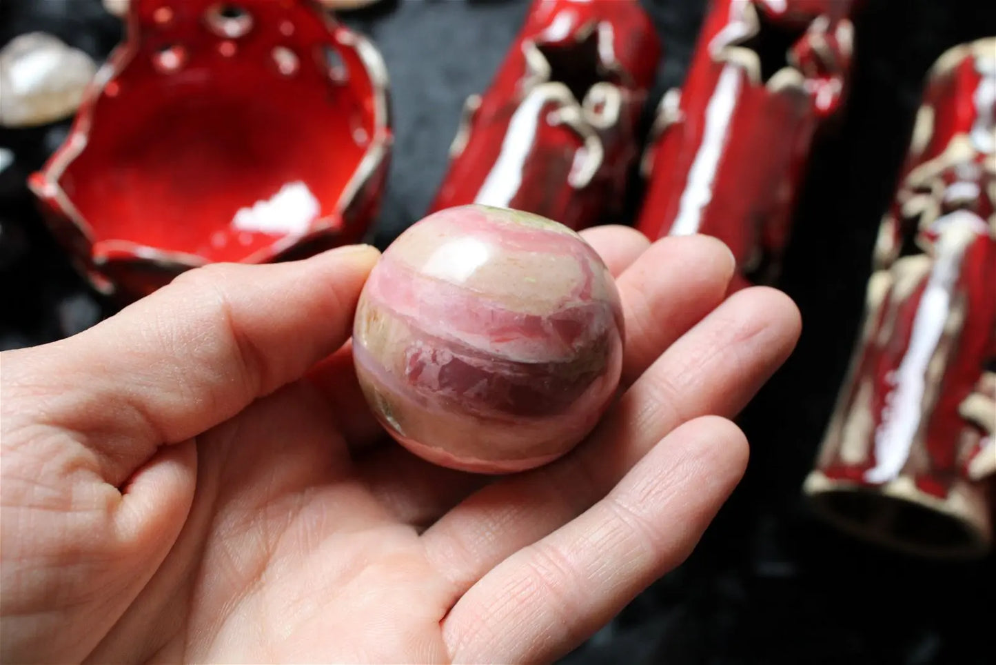 1 sphère opale rose du Pérou 3.5 cm - Aurore Lune