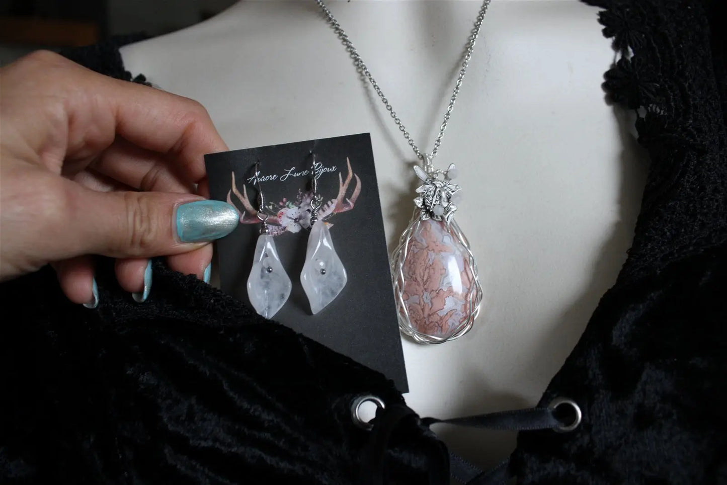 Agate candy cotton * Flambeau * boucles d'oreilles - Aurore Lune