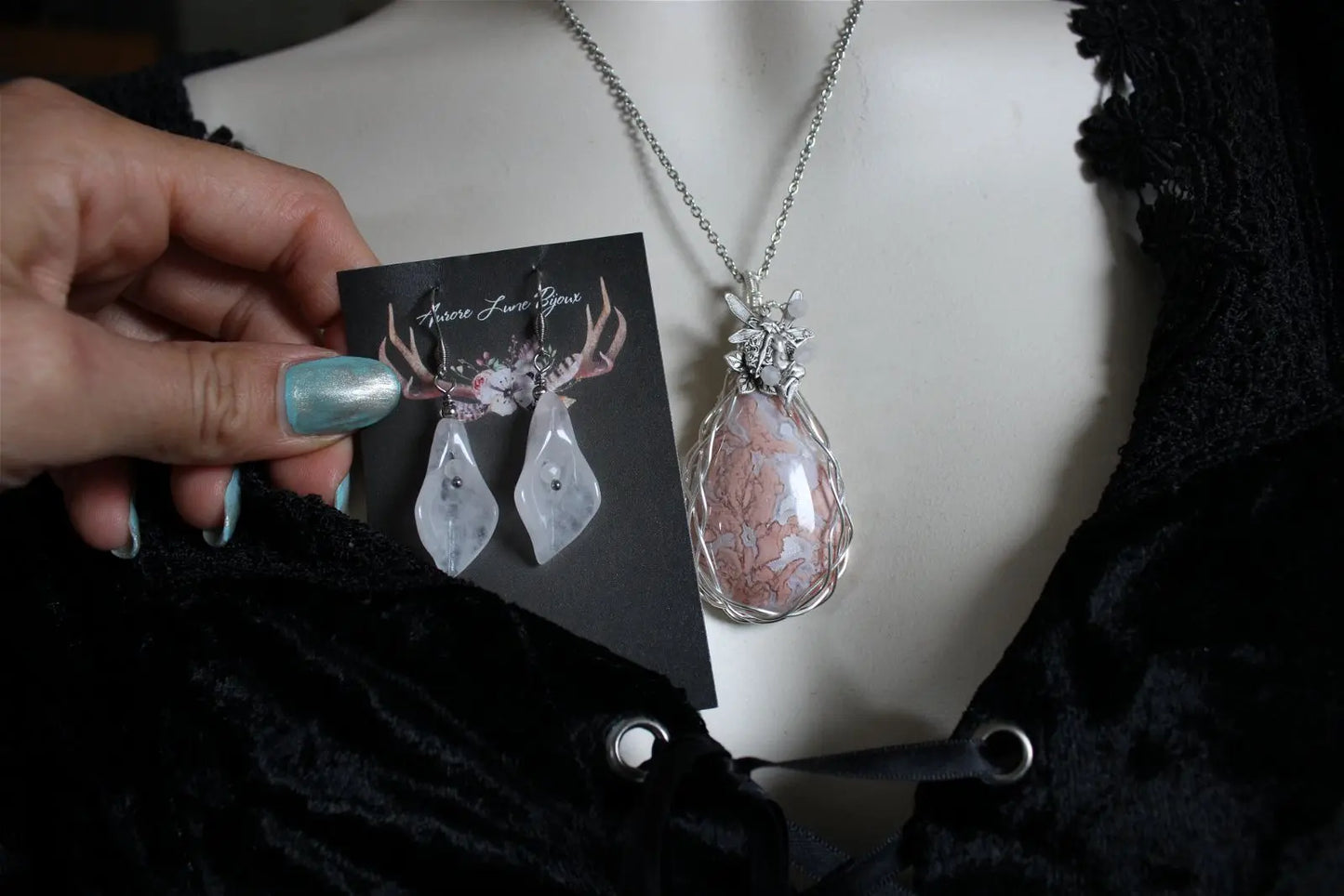 Agate candy cotton * Flambeau * boucles d'oreilles - Aurore Lune