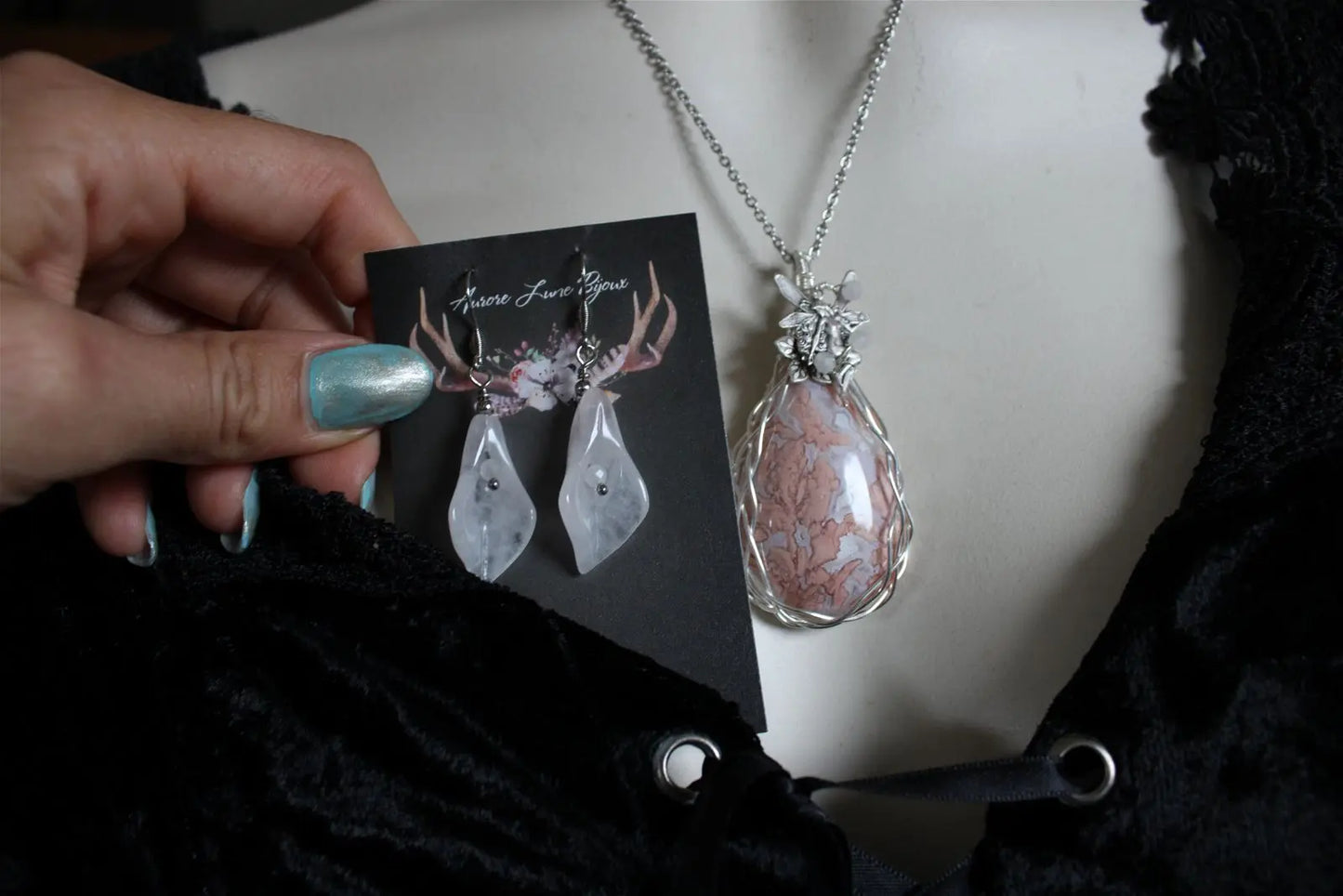 Agate candy cotton * Flambeau * boucles d'oreilles - Aurore Lune