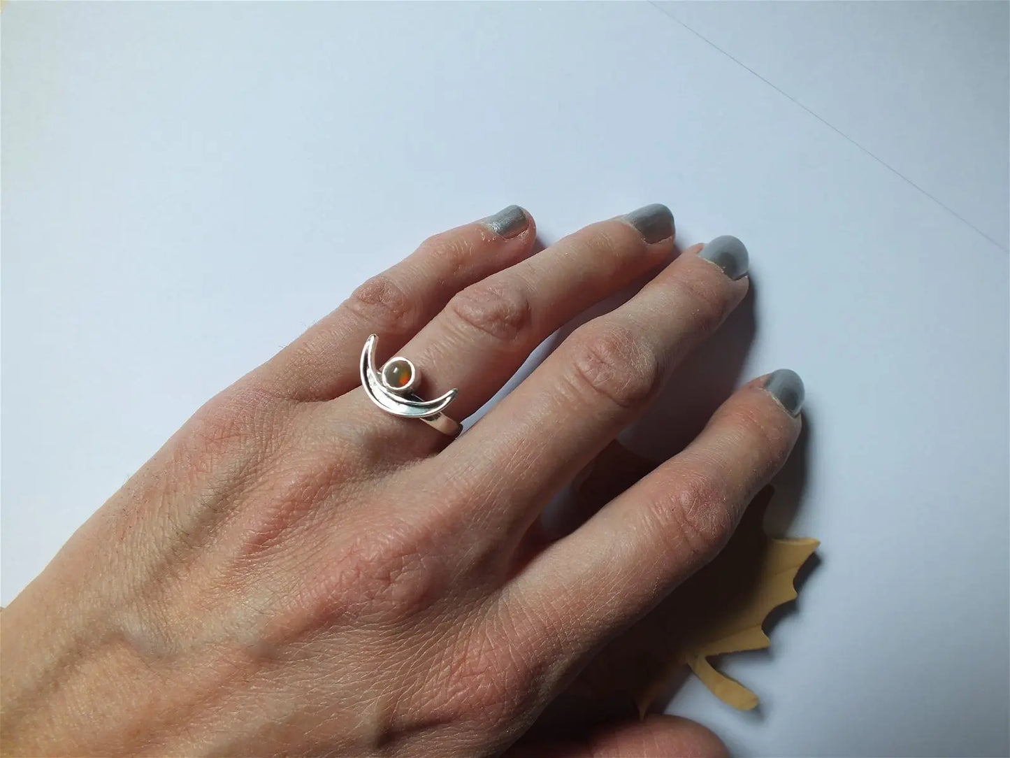 Bague Lune opale véritable t.54 - Aurore Lune