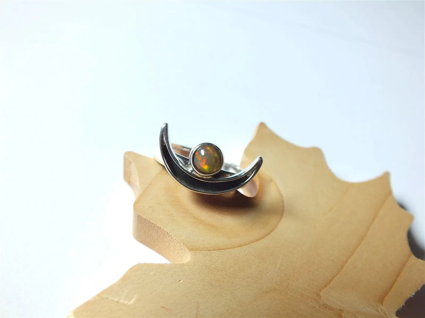 Bague Lune opale véritable t.54 - Aurore Lune