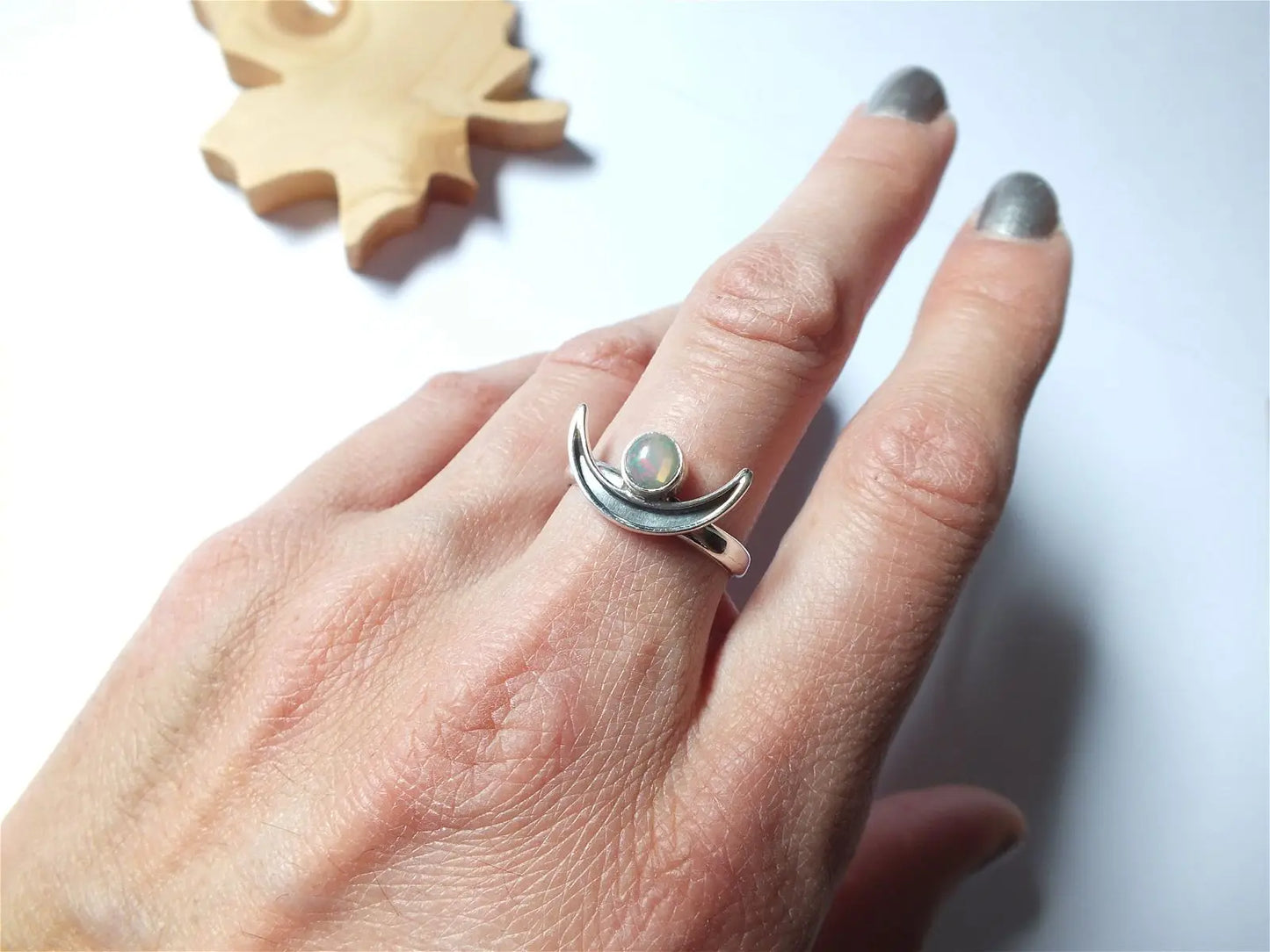 Bague Lune opale véritable t.59 - Aurore Lune