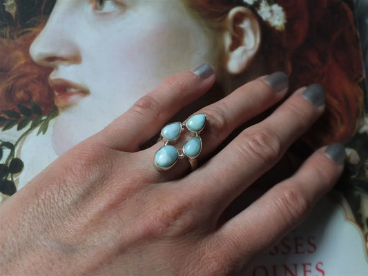 Bague avec 4 larimars T.54 - Aurore Lune