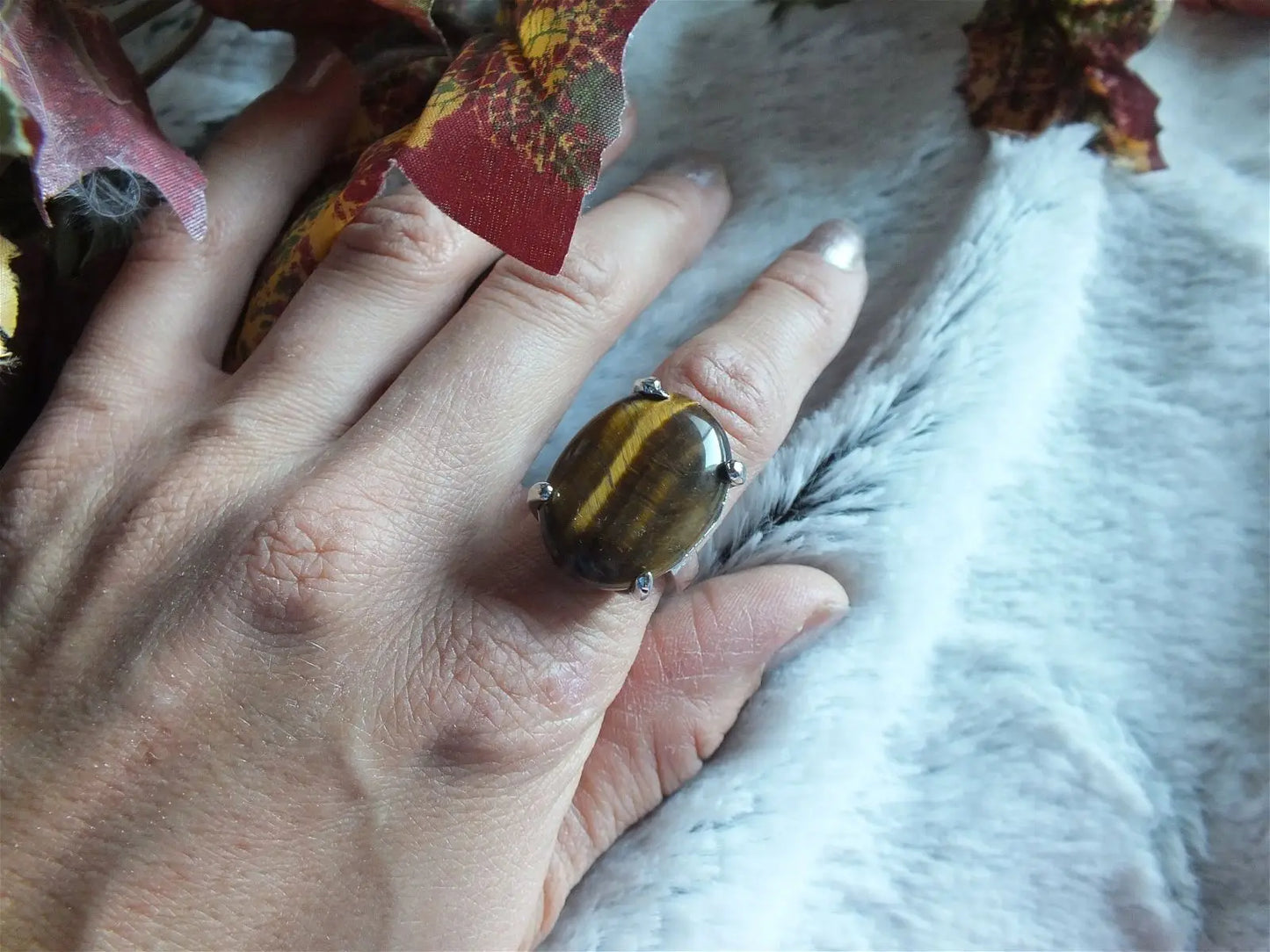 Bague en oeil de tigre t.55 - Aurore Lune