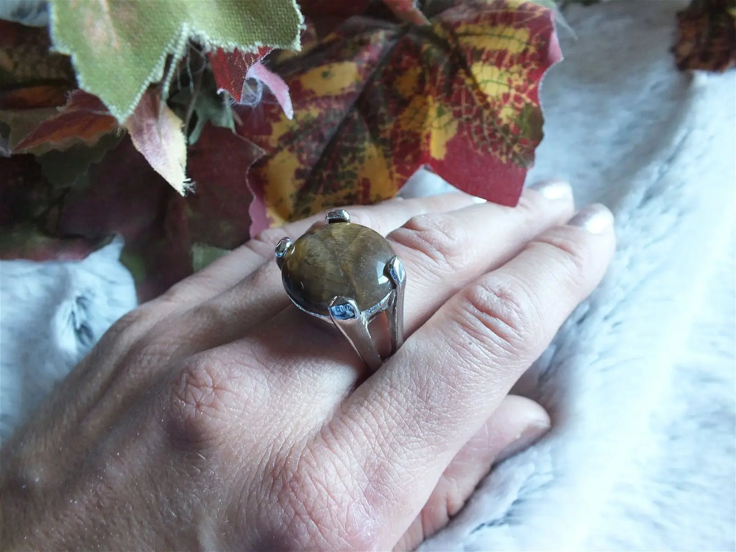 Bague en oeil de tigre t.58 - Aurore Lune