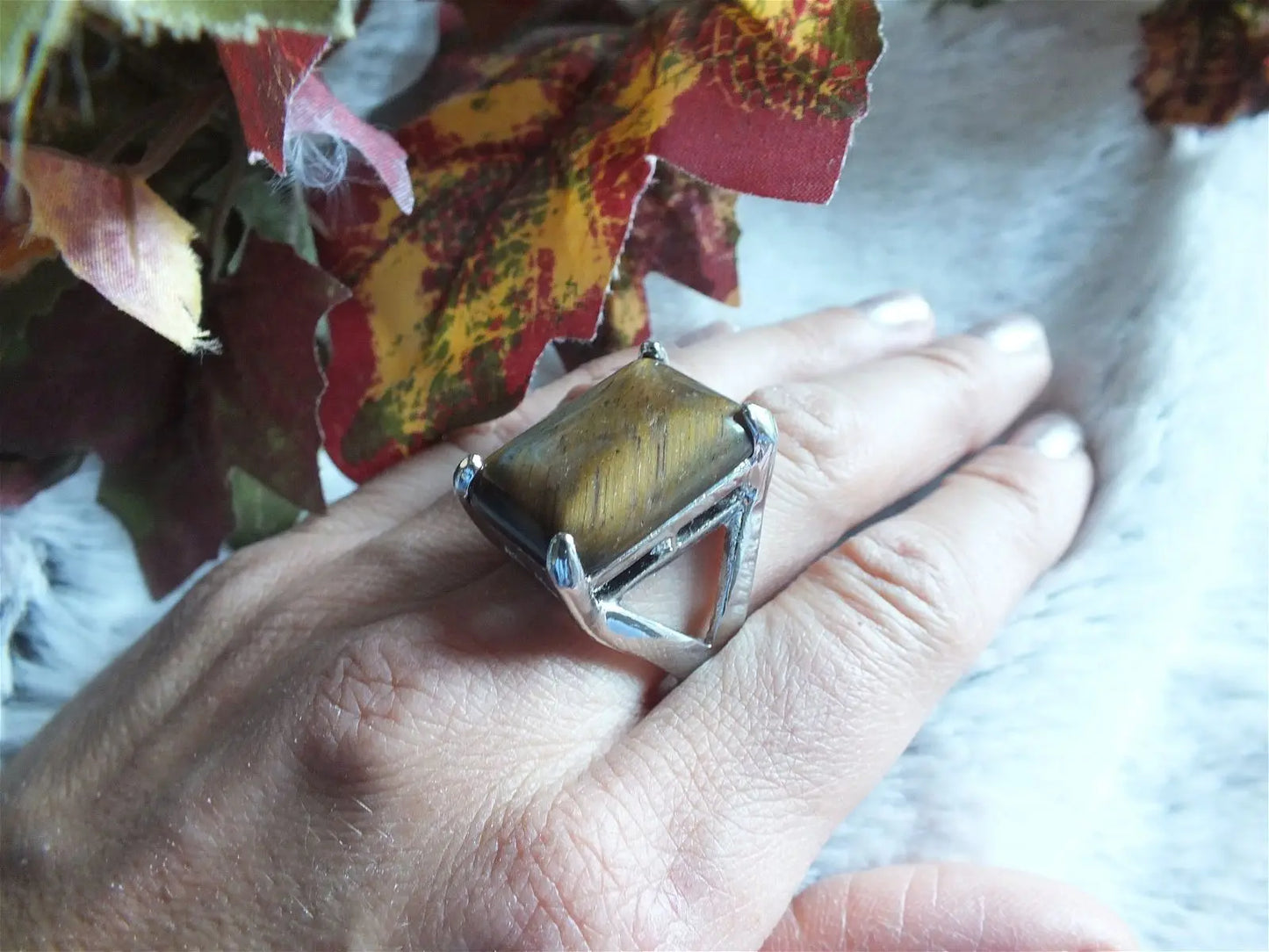 Bague en oeil de tigre t.61 - Aurore Lune