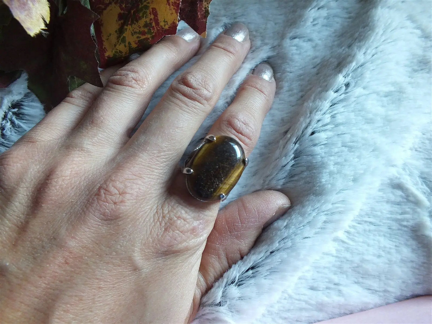 Bague en oeil de tigre t. 55 - Aurore Lune