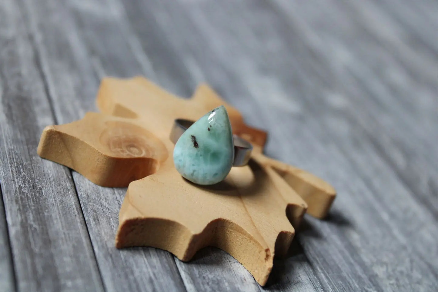 Bague inox réglable avec larimar minimum T. 52 - Aurore Lune