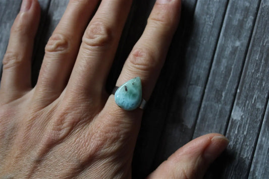 Bague inox réglable avec larimar minimum T. 52 - Aurore Lune