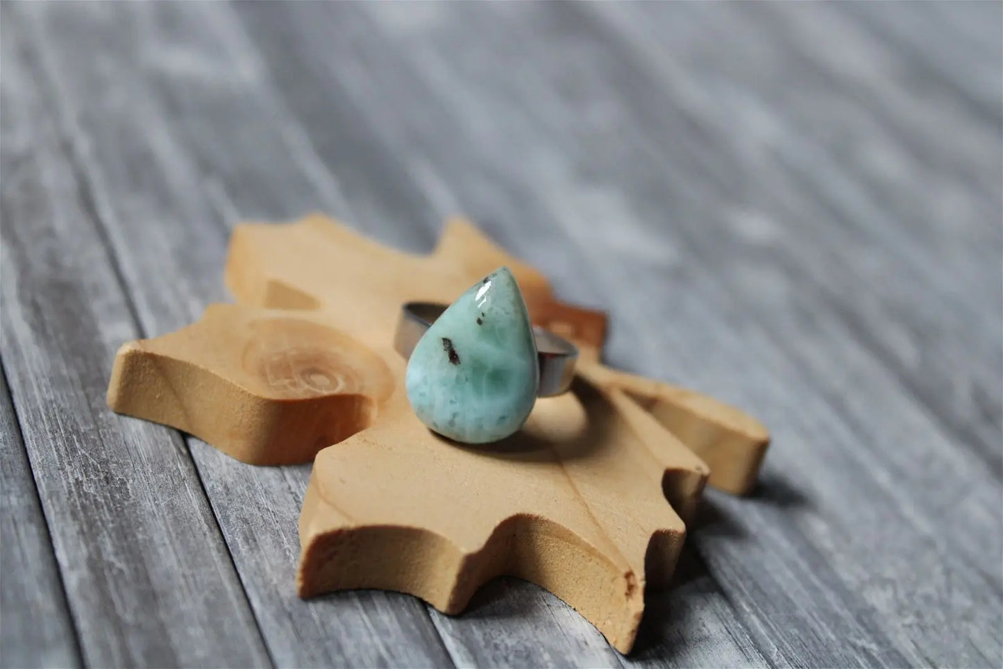 Bague inox réglable avec larimar minimum T. 52 - Aurore Lune