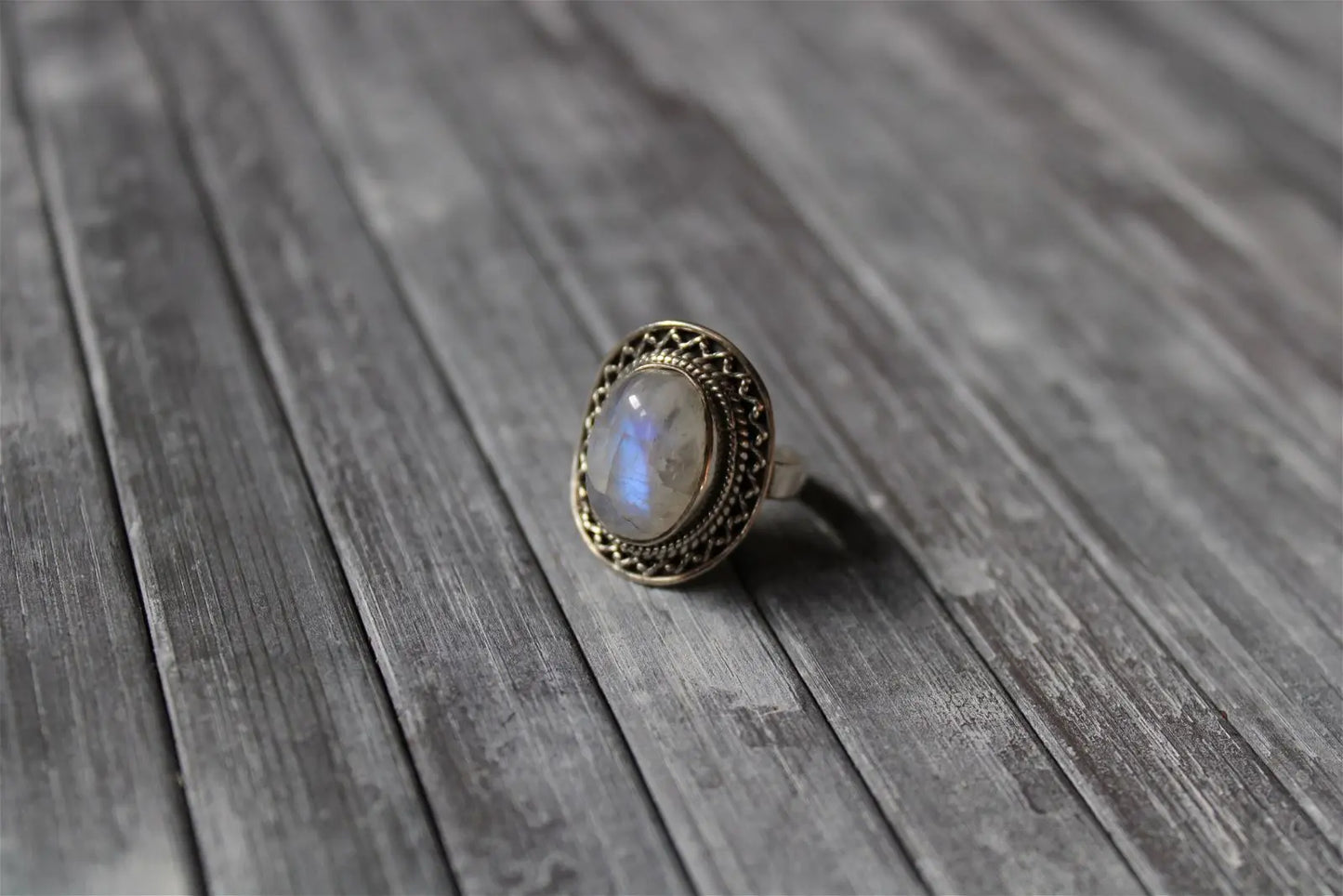 Bague labradorite blanche t. 54 - Aurore Lune