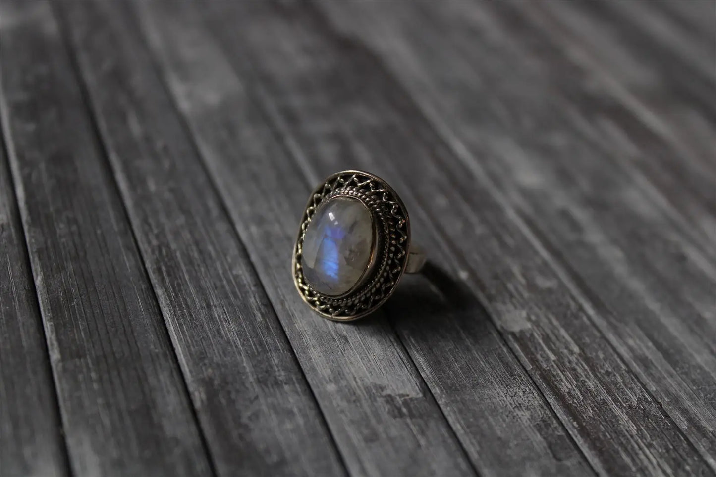 Bague labradorite blanche t. 54 - Aurore Lune