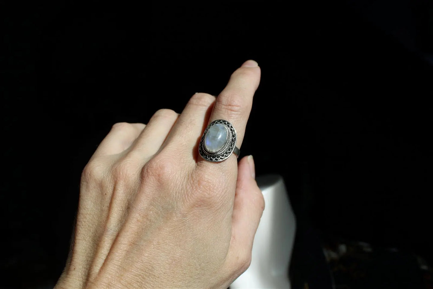 Bague labradorite blanche t. 54 - Aurore Lune