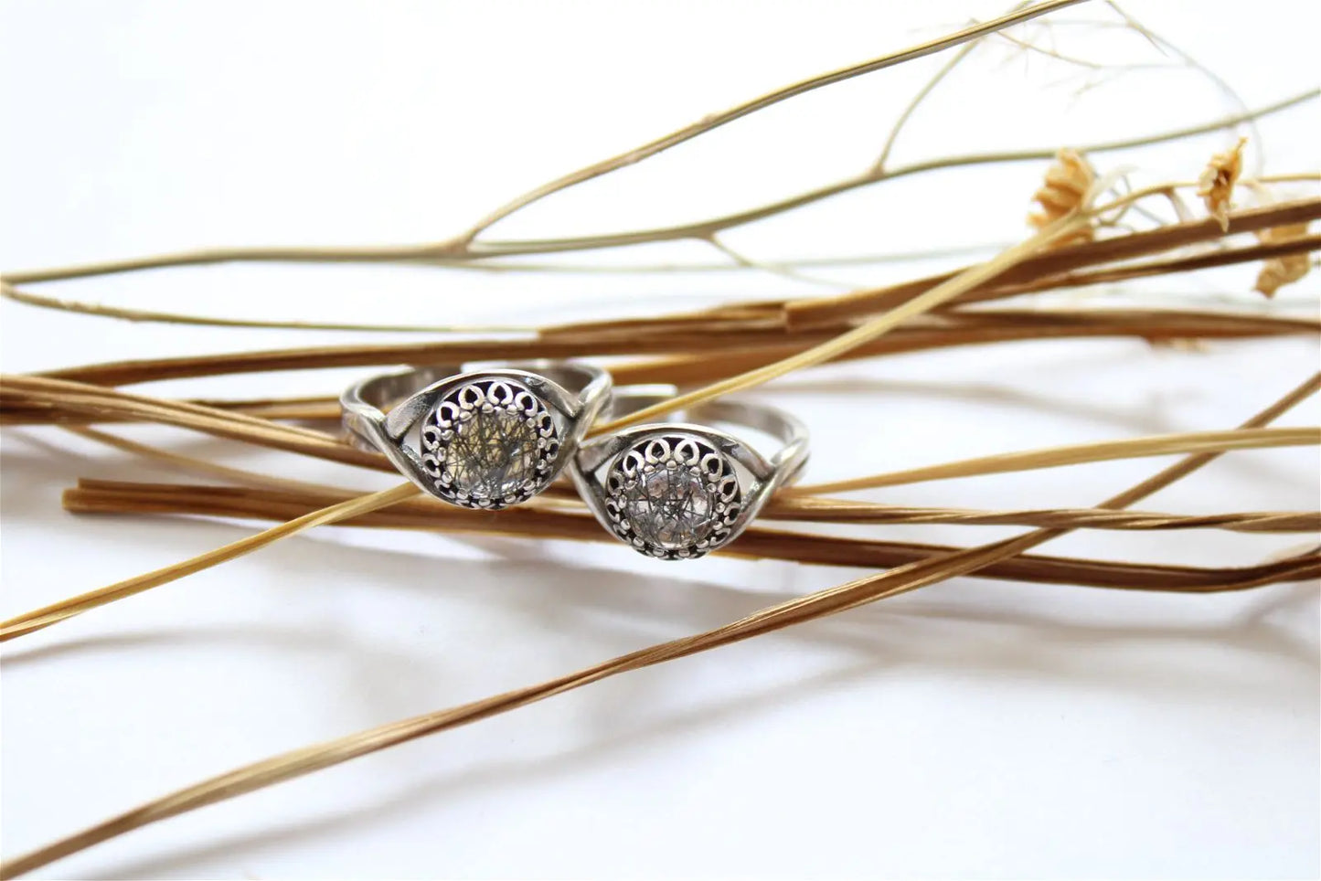 Bague réglable avec quartz tourmaliné - Aurore Lune