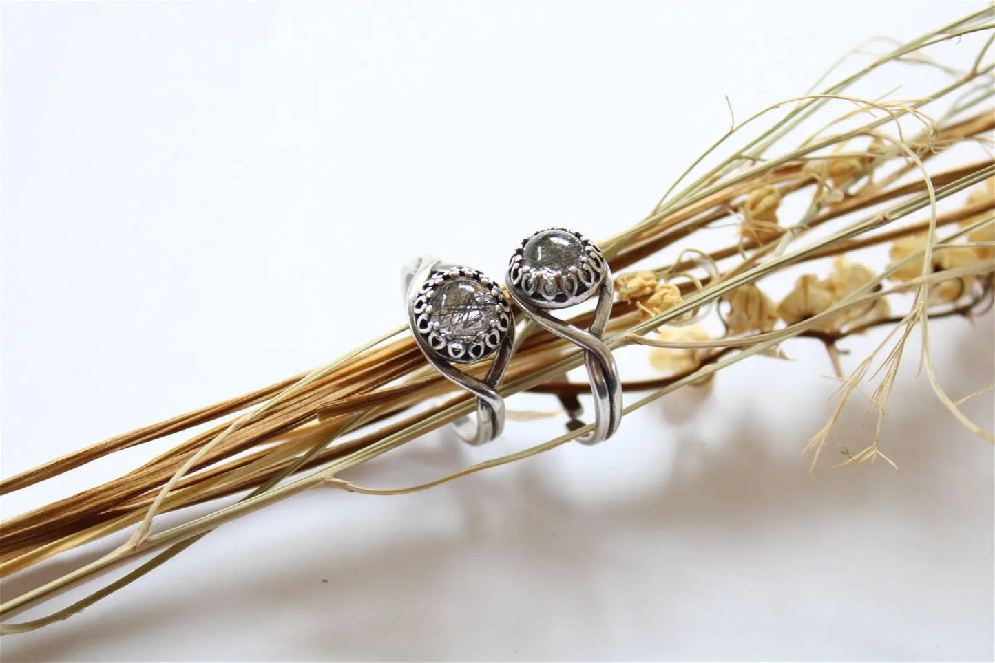 Bague réglable avec quartz tourmaliné - Aurore Lune