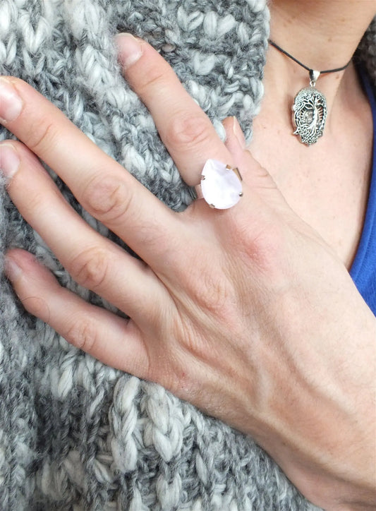 Bague réglable décorée swarovski rose clair - Aurore Lune