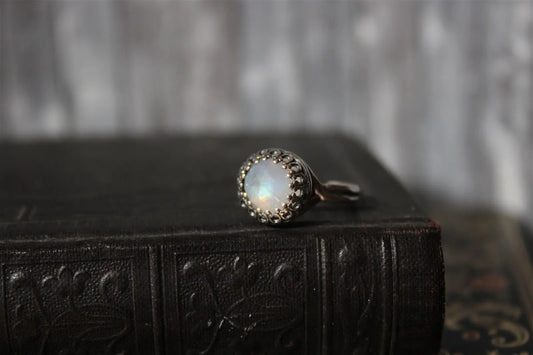 Bague réglable labradorite blanche - E - T 50 et plus- réglable en écartant - Aurore Lune