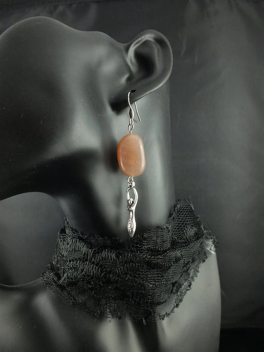 Boucles d'oreilles Déesses pierre de lune - Aurore Lune