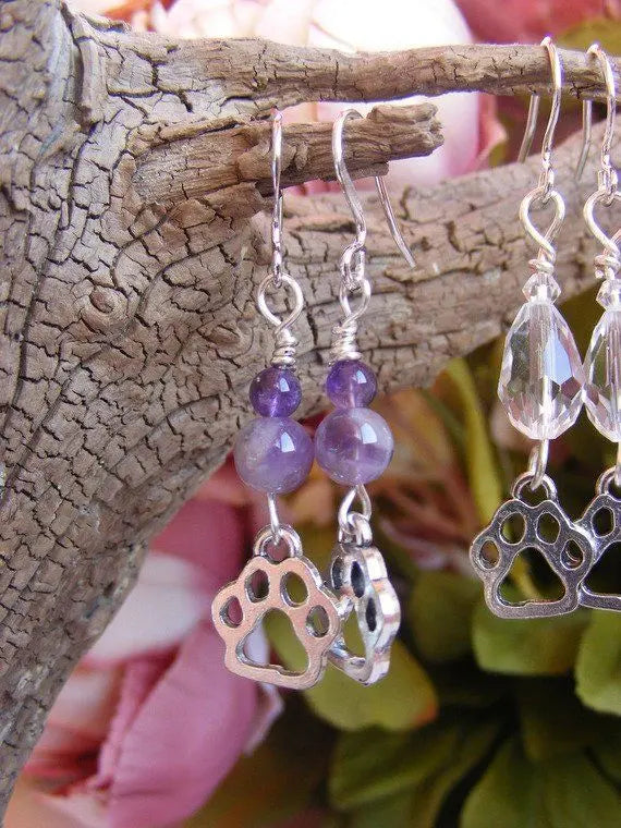 Boucles d'oreilles "Petites Patounes"- améthystes OU oeil de tigre - Aurore Lune