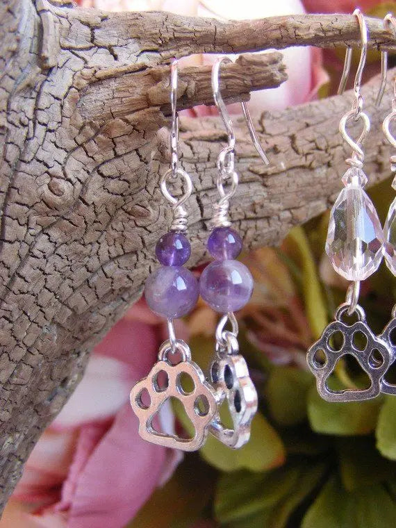 Boucles d'oreilles "Petites Patounes"- améthystes OU oeil de tigre - Aurore Lune