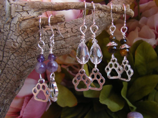 Boucles d'oreilles "Petites Patounes"- améthystes OU oeil de tigre - Aurore Lune