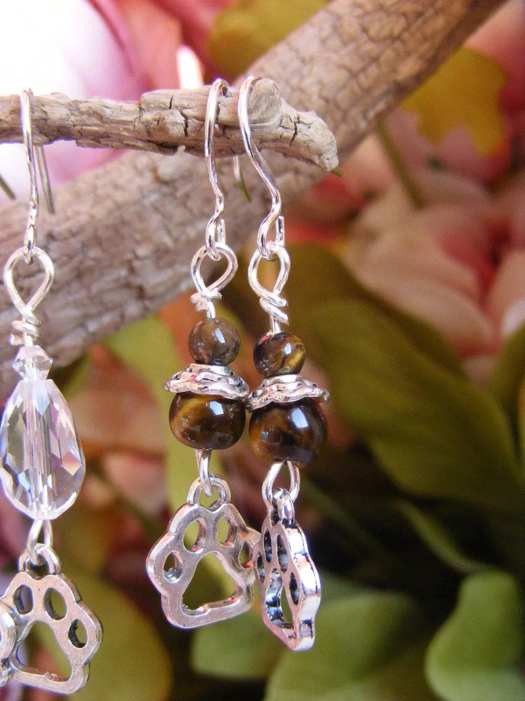 Boucles d'oreilles "Petites Patounes"- améthystes OU oeil de tigre - Aurore Lune