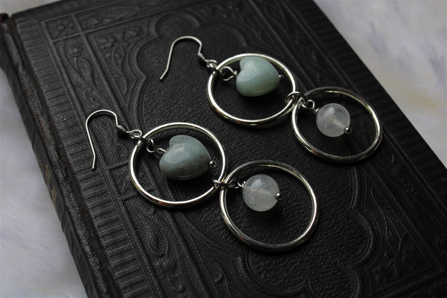 Boucles d'oreilles avec amazonite et labradorites blanches - Aurore Lune