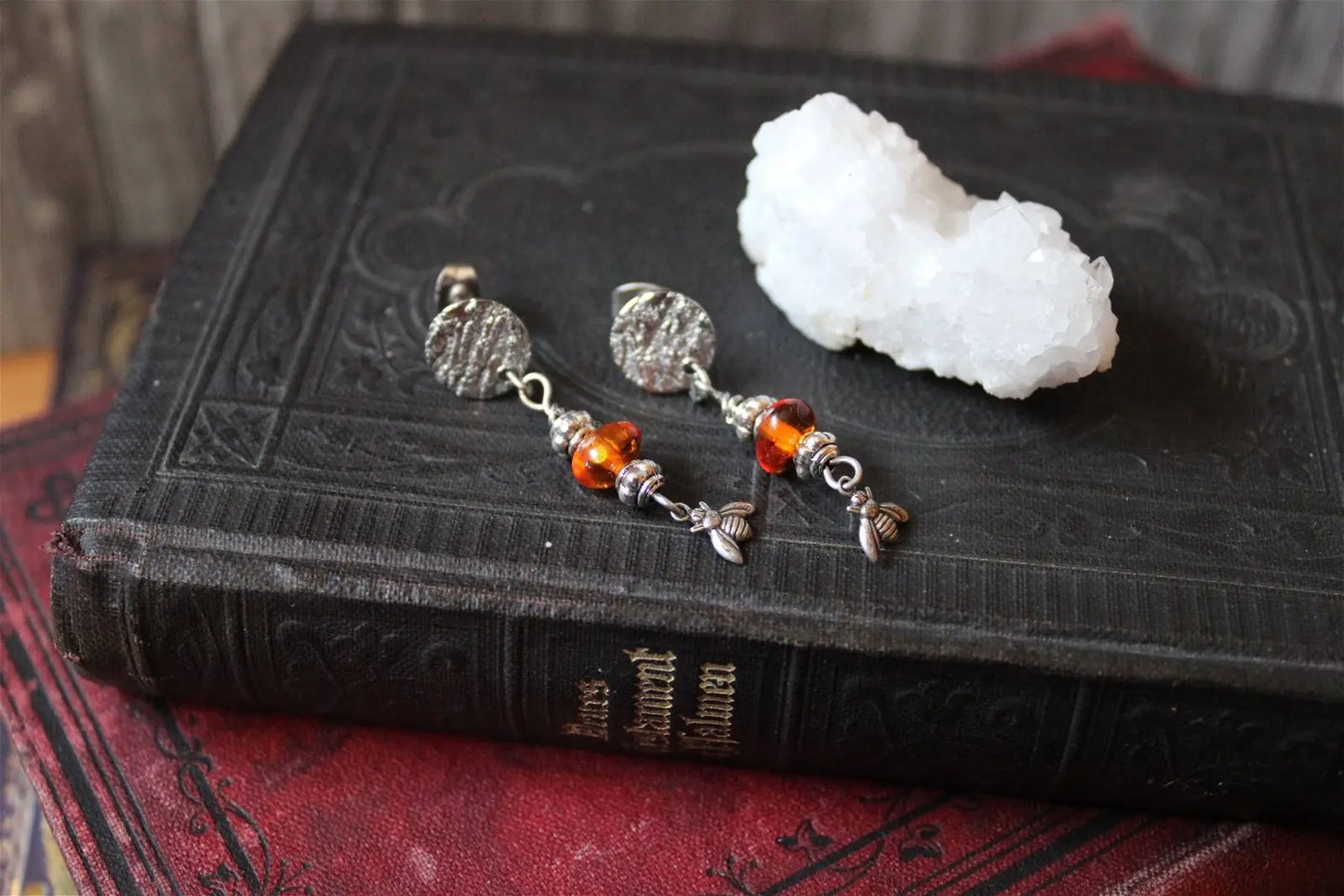 Boucles d'oreilles avec ambre - Aurore Lune