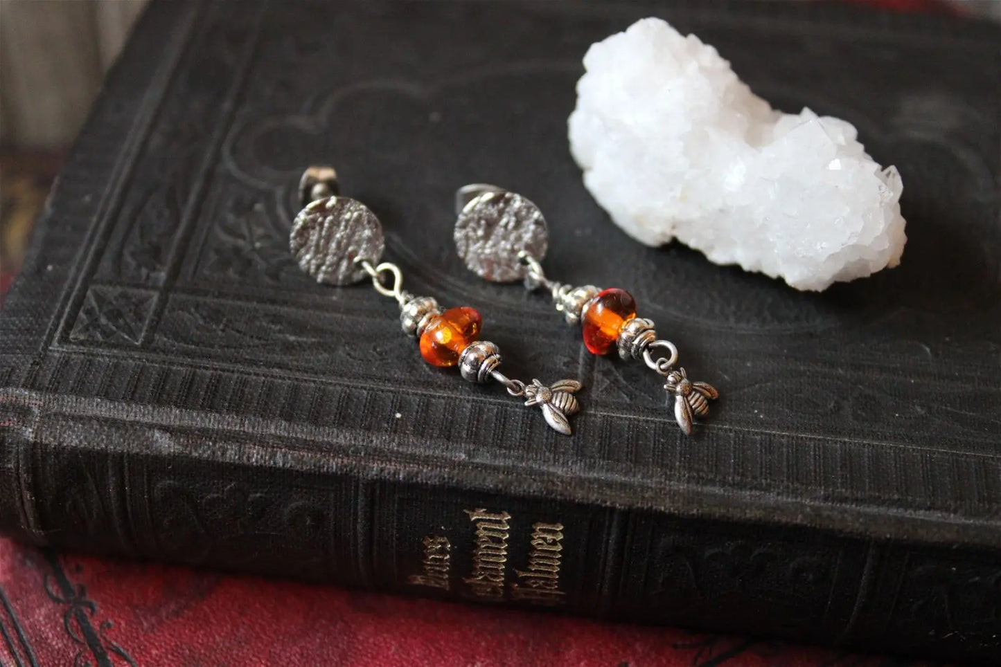 Boucles d'oreilles avec ambre - Aurore Lune