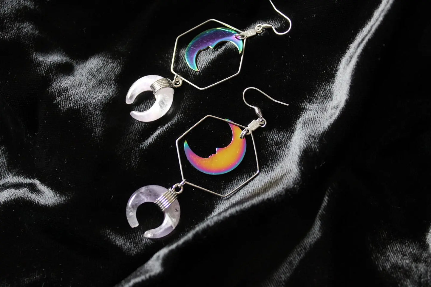 Boucles d'oreilles avec améthystes et lunes - Aurore Lune