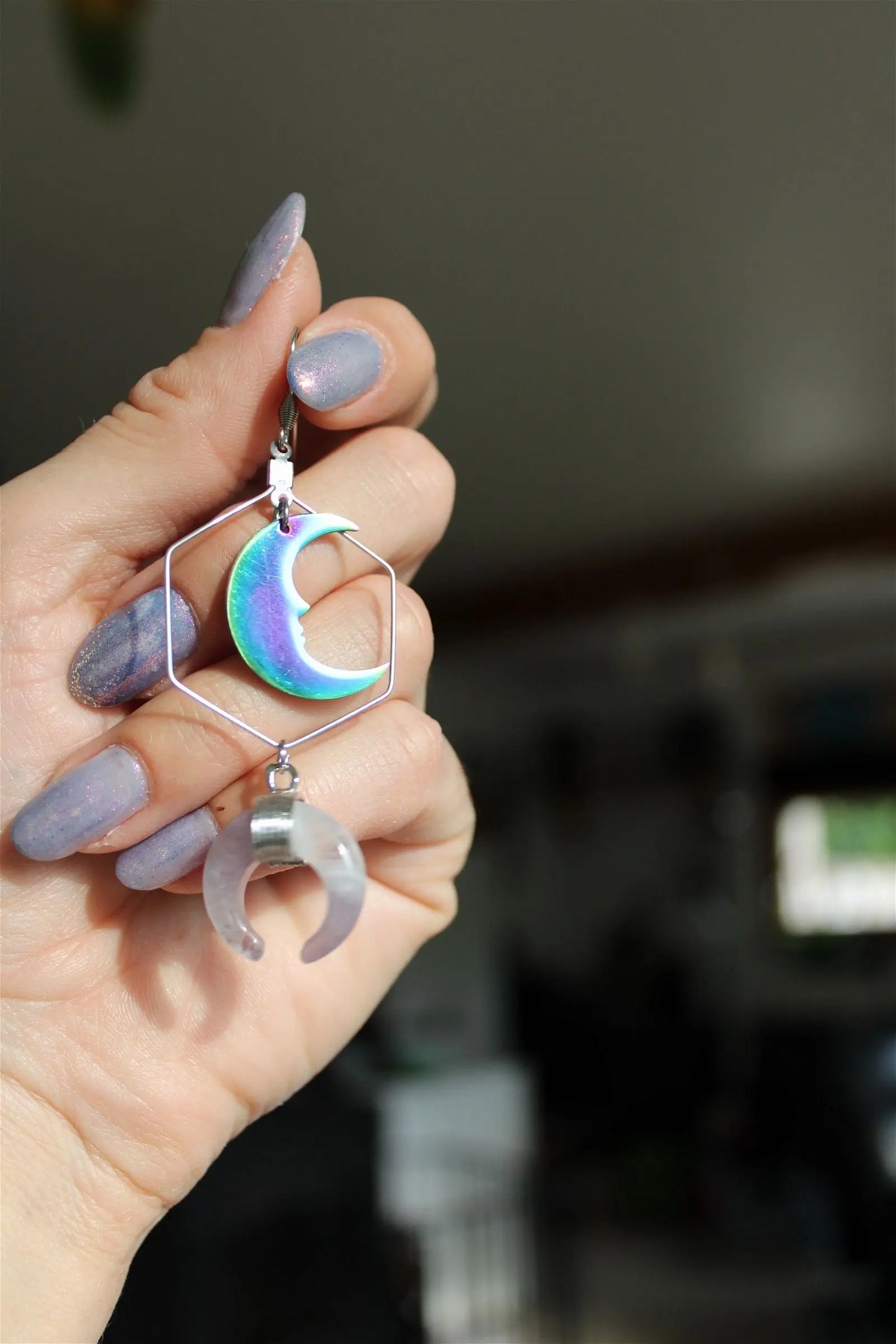 Boucles d'oreilles avec améthystes et lunes - Aurore Lune
