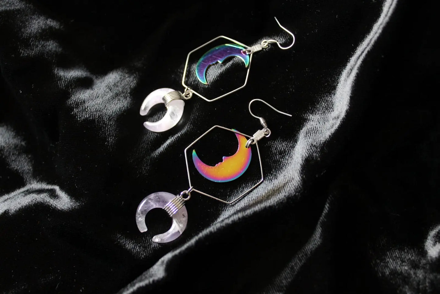 Boucles d'oreilles avec améthystes et lunes - Aurore Lune