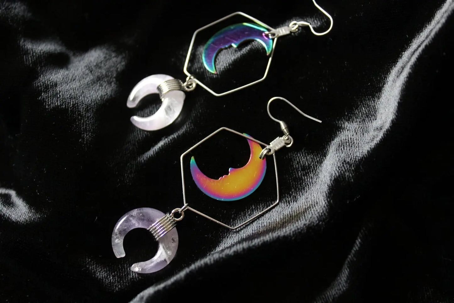 Boucles d'oreilles avec améthystes et lunes - Aurore Lune