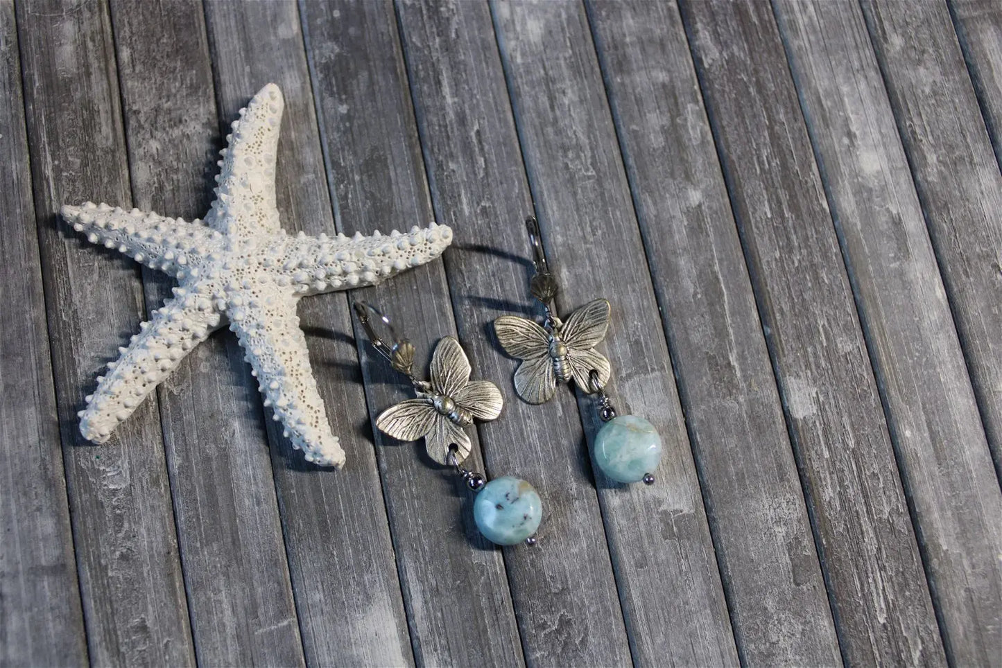 Boucles d'oreilles avec larimar - Aurore Lune
